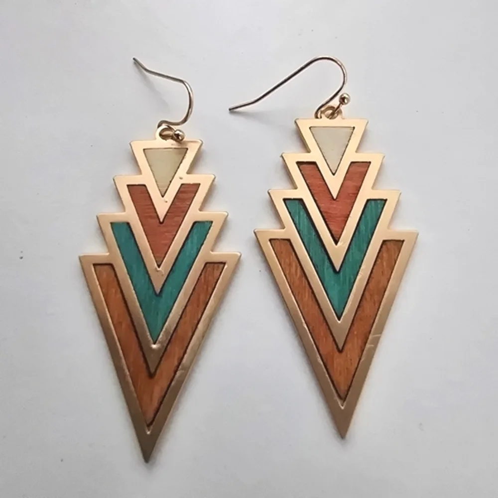 NEW Wood Arrow Teal Boho Dangle Earrings